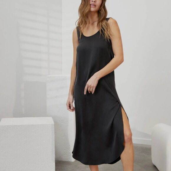 Lunya Washable Silk Tulip Dress Black Midi Size XS - NWT - Picture 1 of 7